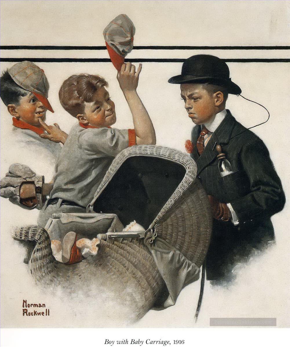 乳母車を持つ少年 1916年 ノーマン・ロックウェル油絵